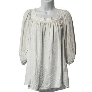 Allie Rose Linen Boho Blouse Womens Size Small 3/4 Sleeve Oatmeal Hippie Lace